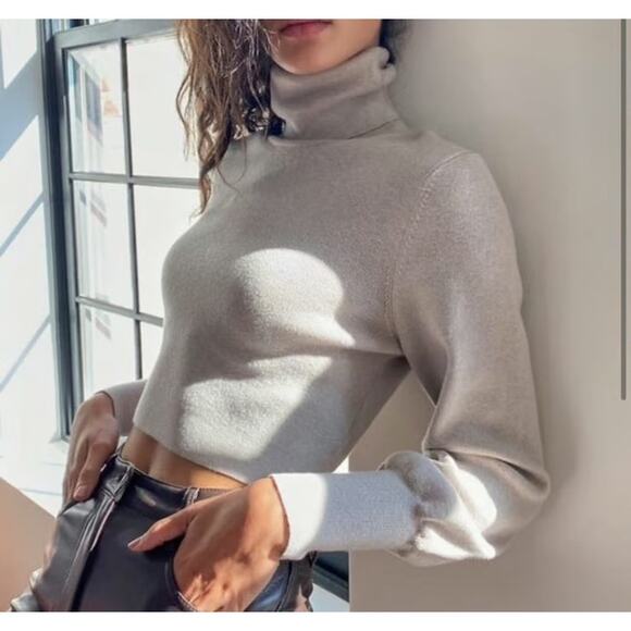 Aritzia Wilfred Rebecca Sweater Size Small Merino Wool Cropped Turtleneck Preppy - Picture 13 of 13